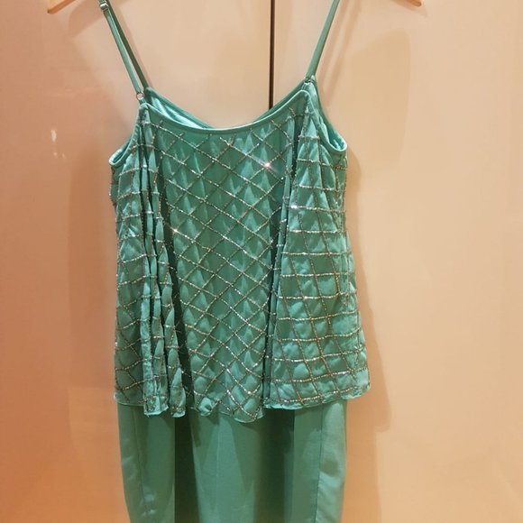 Needle&Thread Mini Strap Dress Turquoise & Silver - Picture 2 of 10